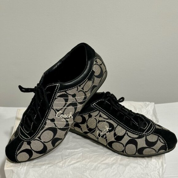 Women Coach GeeGee Black Signature with Jacquard Leather Trim Sneakers Size 7.5 - Picture 1 of 11